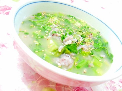 白湯de❤小松菜と雑穀黒米ご飯のお粥さん❤